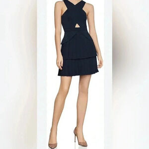 BCBG Cutout pleated peplum dress in navy blue New